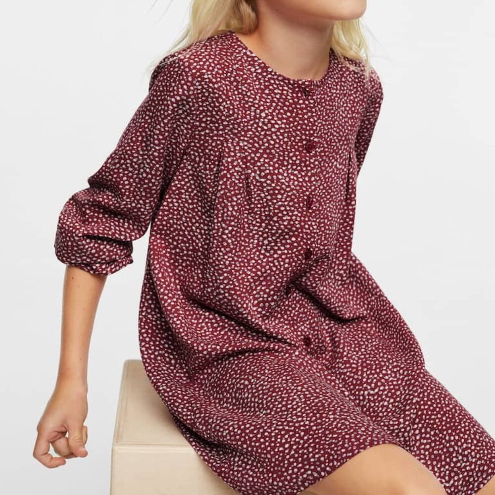 Mango MNG polka dot button down long sleeve dress Girls Sz 7